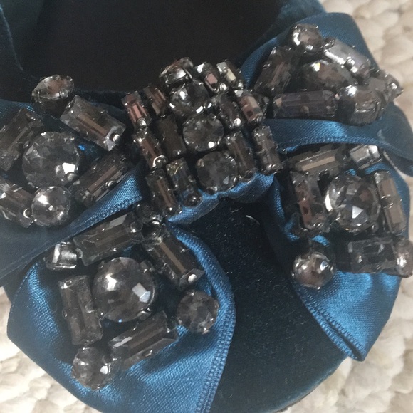 Tory Burch Teal Velvet Jeweled Bow Azalea Flat EUC - Picture 5 of 8